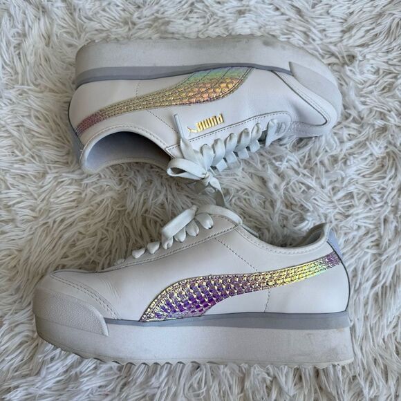 Puma Roma Amour White Leather Platform Sneakers with Iridescent Accent Size 7.5 - Picture 8 of 10